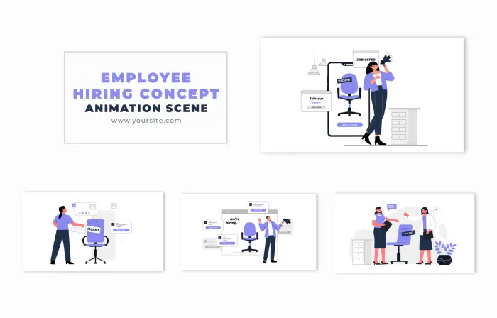 Employee Hiring Concept Flat 2D Design Character Animation Scene